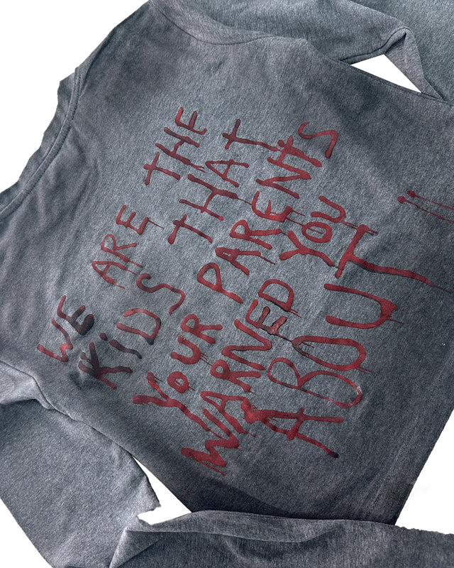 Grey Graphic Long Sleeve Crop Top&nbsp;